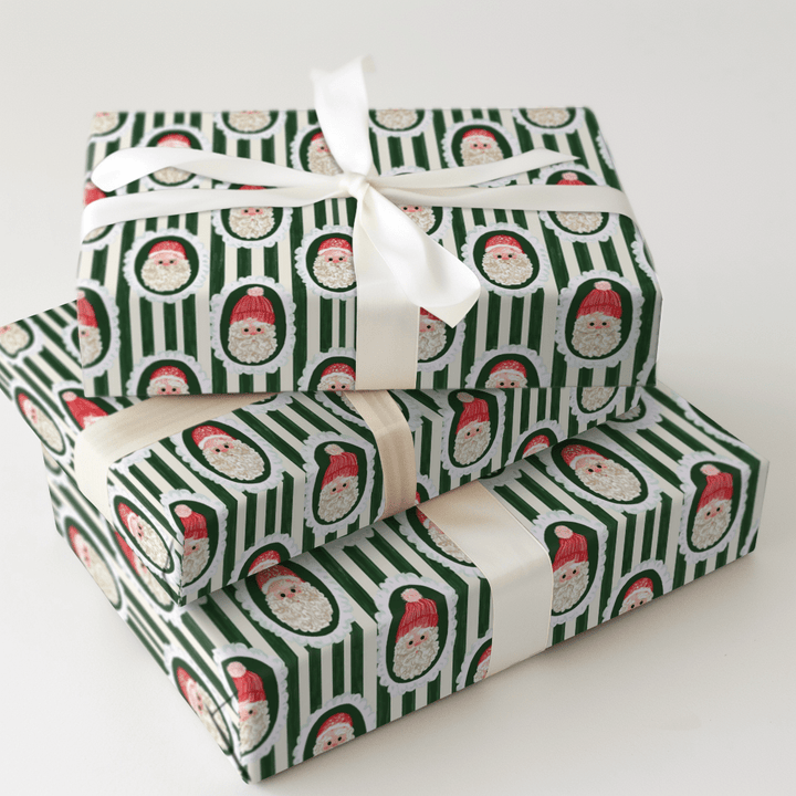 Santa Cameo Stripe - Wrapping Paper - Aspen & Arlo