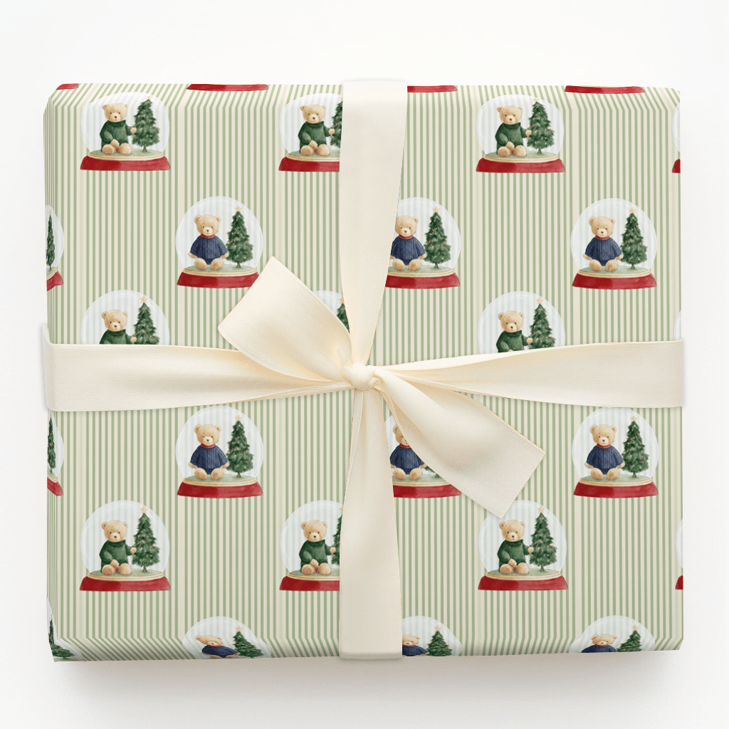 Teddy's Snowglobe Stripes - Wrapping Paper - Aspen & Arlo