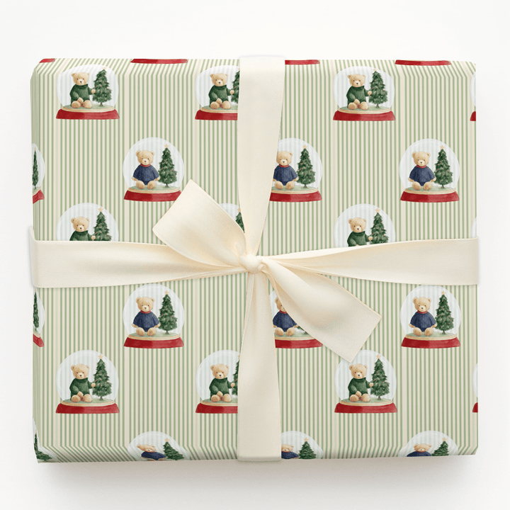 Teddy's Snowglobe Stripes - Wrapping Paper - Aspen & Arlo