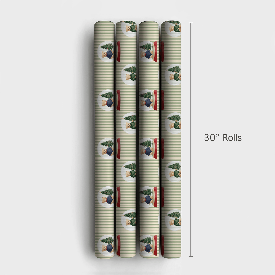 Teddy's Snowglobe Stripes - Wrapping Paper - Aspen & Arlo