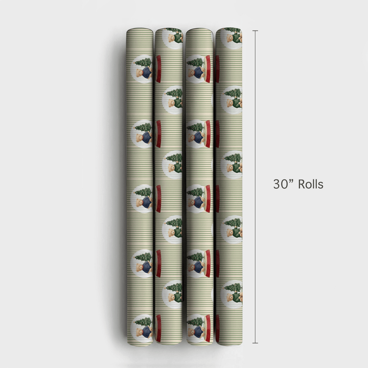 Teddy's Snowglobe Stripes - Wrapping Paper - Aspen & Arlo