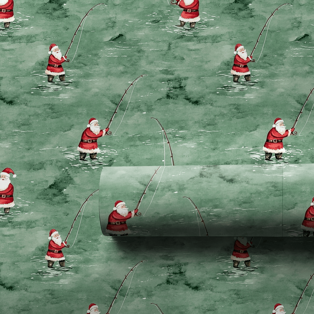 River Rod Run Santa - Wrapping Paper - Aspen & Arlo