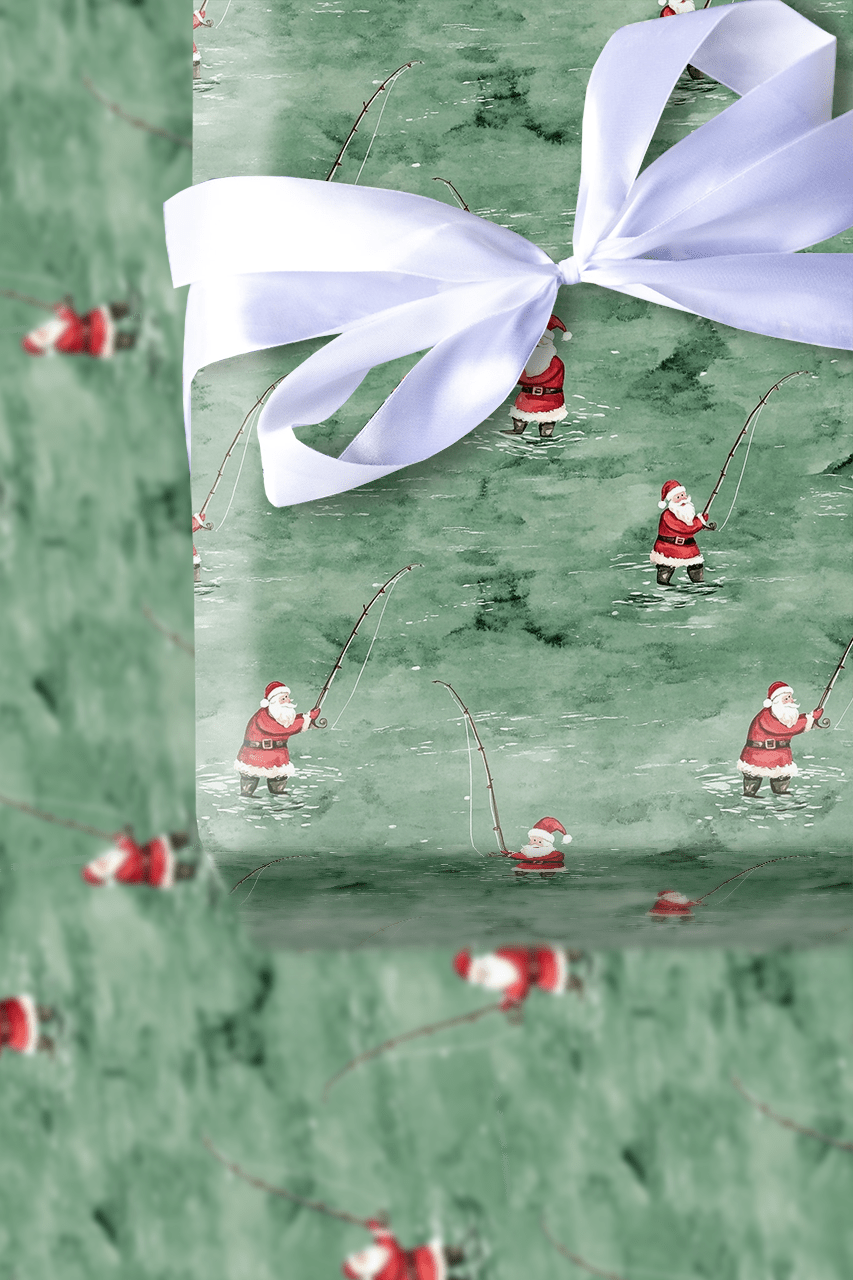 River Rod Run Santa - Wrapping Paper - Aspen & Arlo