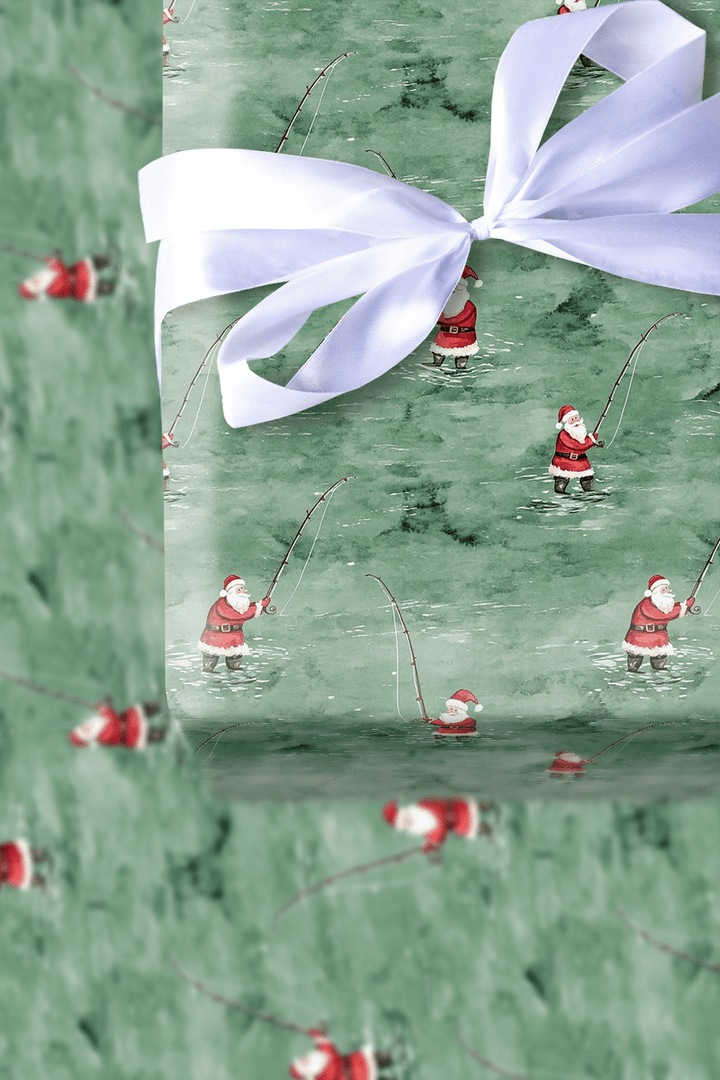 River Rod Run Santa - Wrapping Paper - Aspen & Arlo