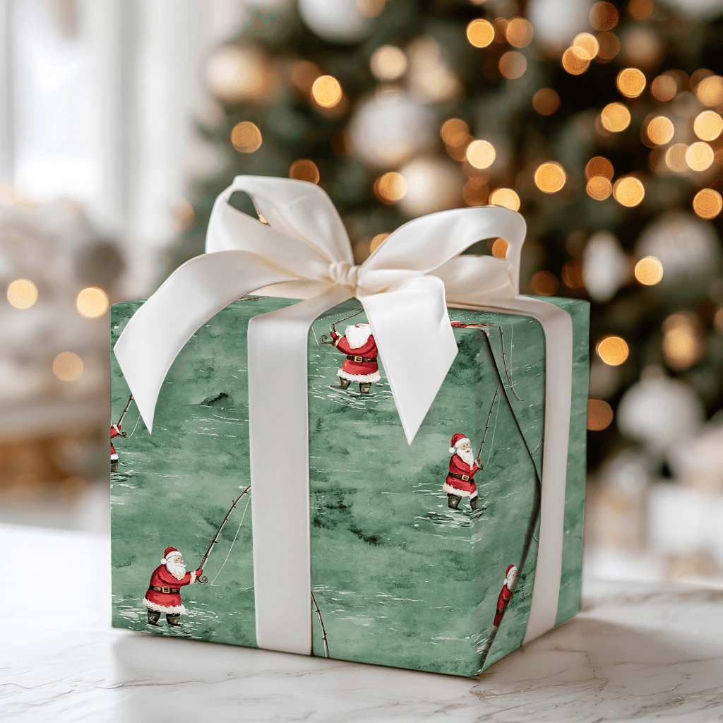 River Rod Run Santa - Wrapping Paper - Aspen & Arlo