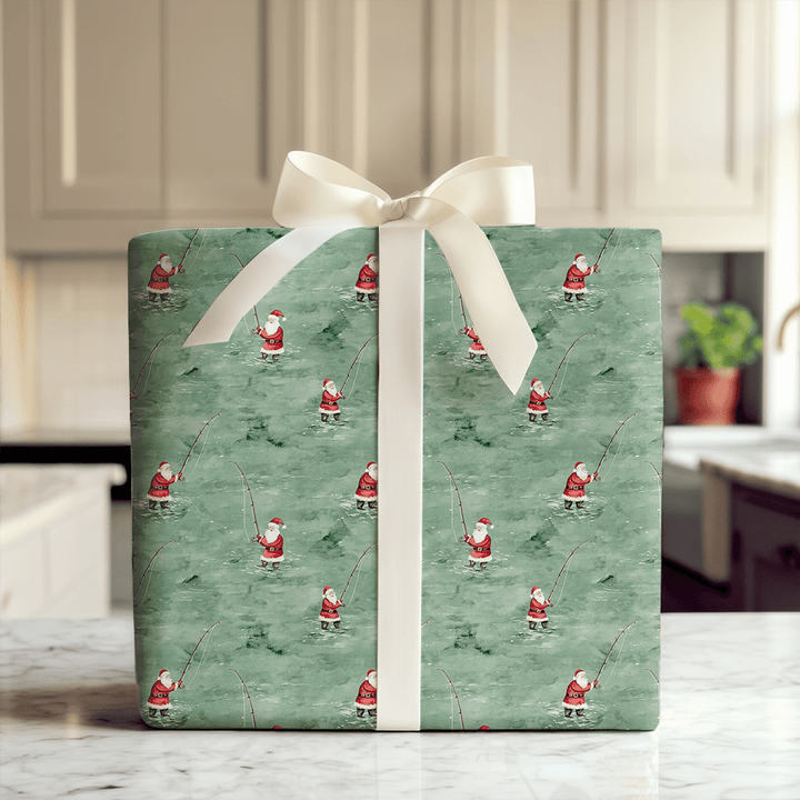 River Rod Run Santa - Wrapping Paper - Aspen & Arlo