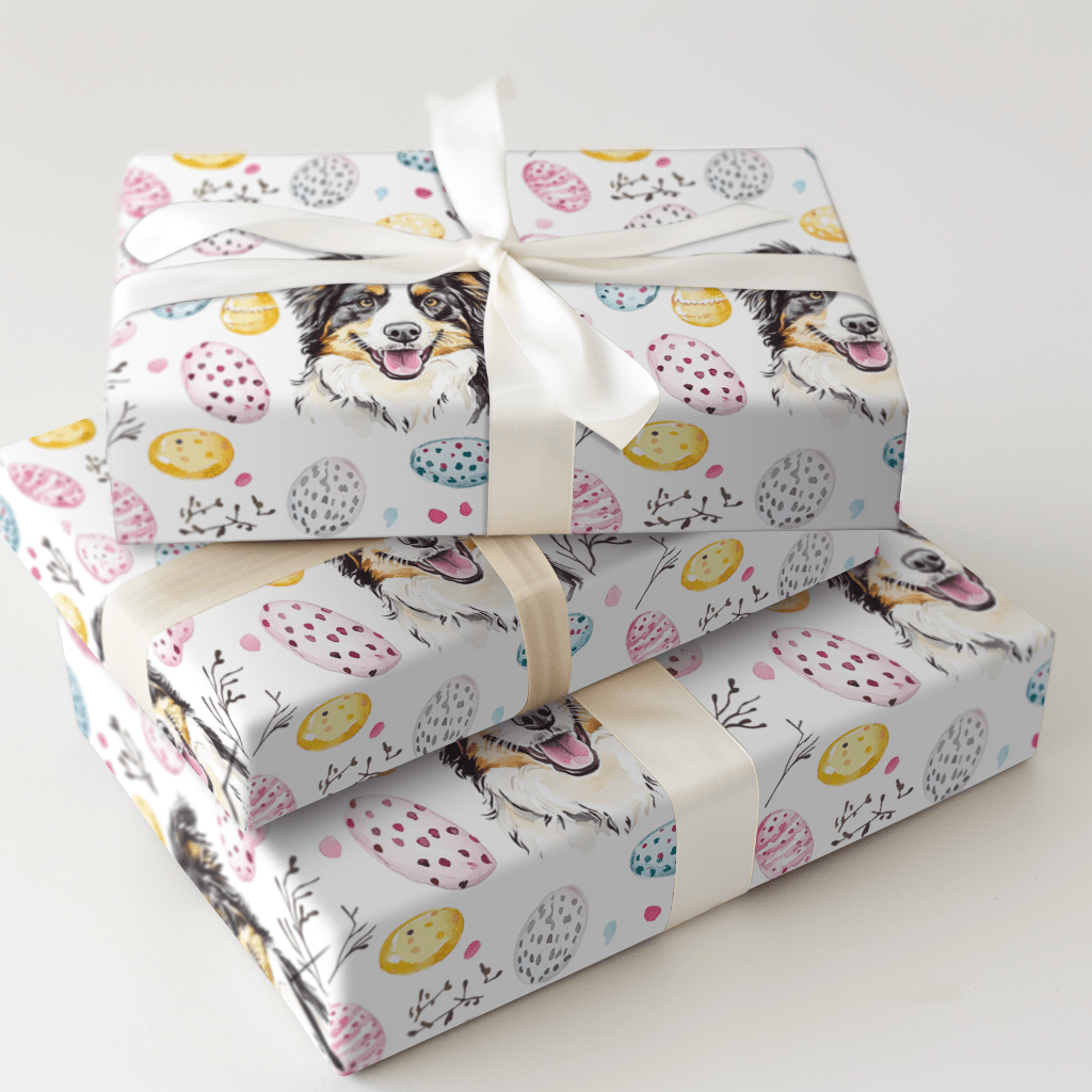 Easter Eggs with the Australian Shepherd - Wrapping Paper - Aspen & Arlo