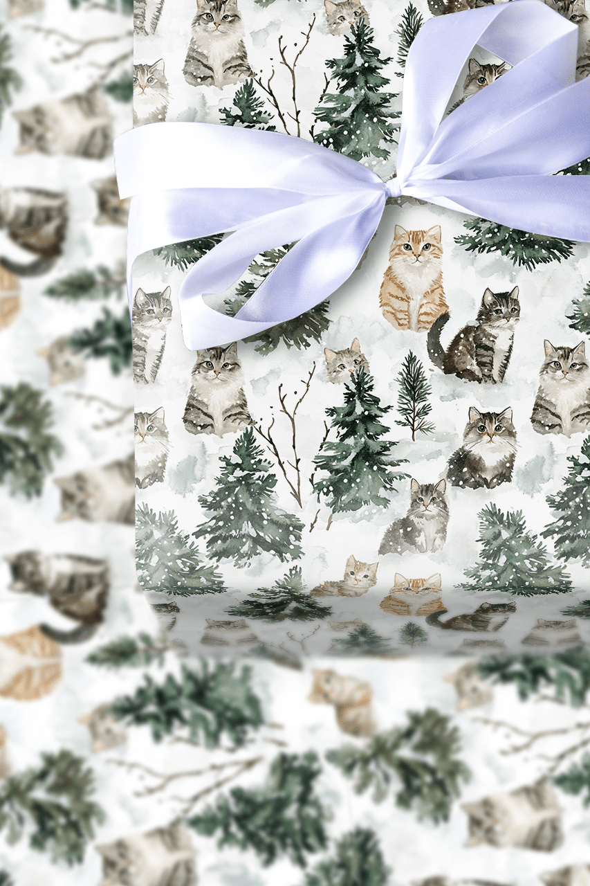 Snow Cat - Wrapping Paper - Aspen & Arlo