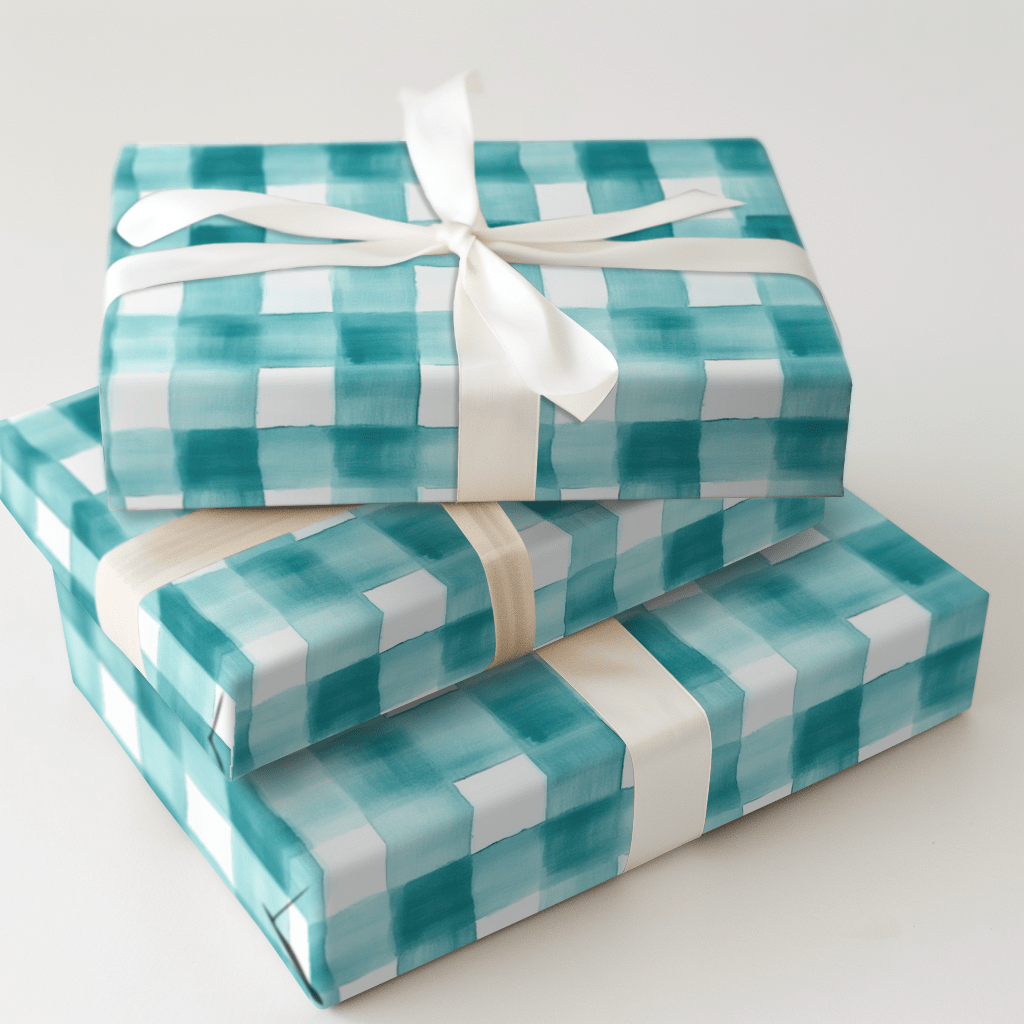 Teal Check - Wrapping Paper - Aspen & Arlo