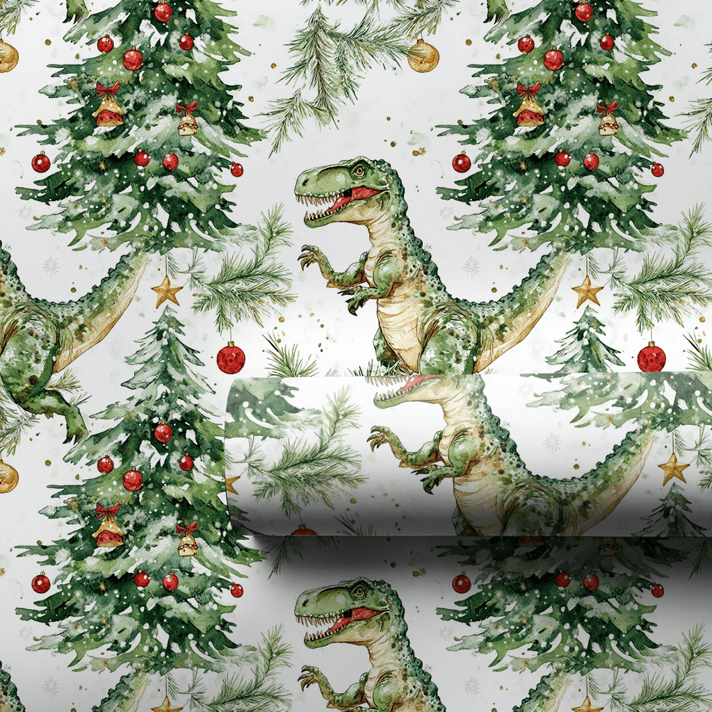 Trree Rex Tree Rex Classic Wrapping Paper: Dinosaur Christmas Tree Gift Wrap ...