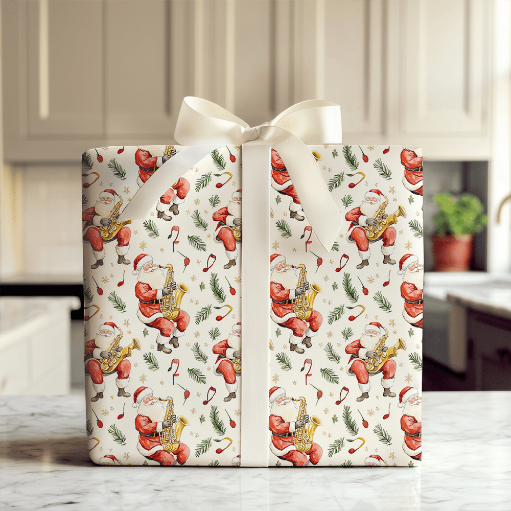 Sleigh Bells and Sax Notes - Wrapping Paper - Aspen & Arlo