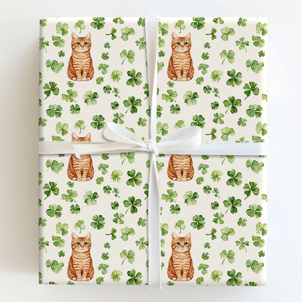 Shamrocks with the Scottish Fold - Wrapping Paper - Aspen & Arlo