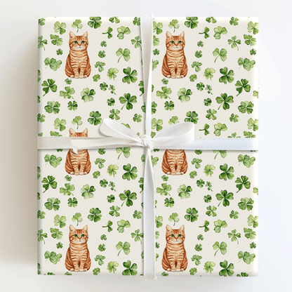Shamrocks with the Scottish Fold - Wrapping Paper - Aspen & Arlo