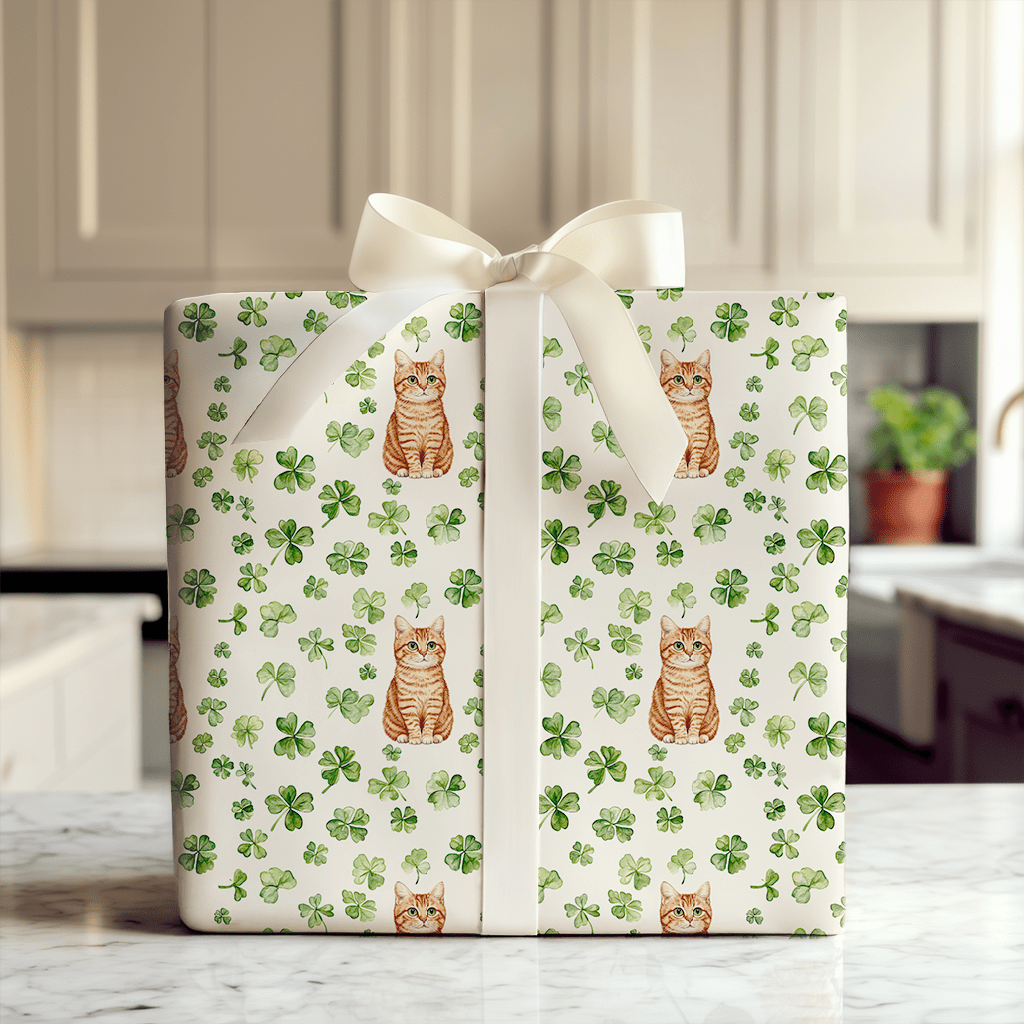 Shamrocks with the Scottish Fold - Wrapping Paper - Aspen & Arlo