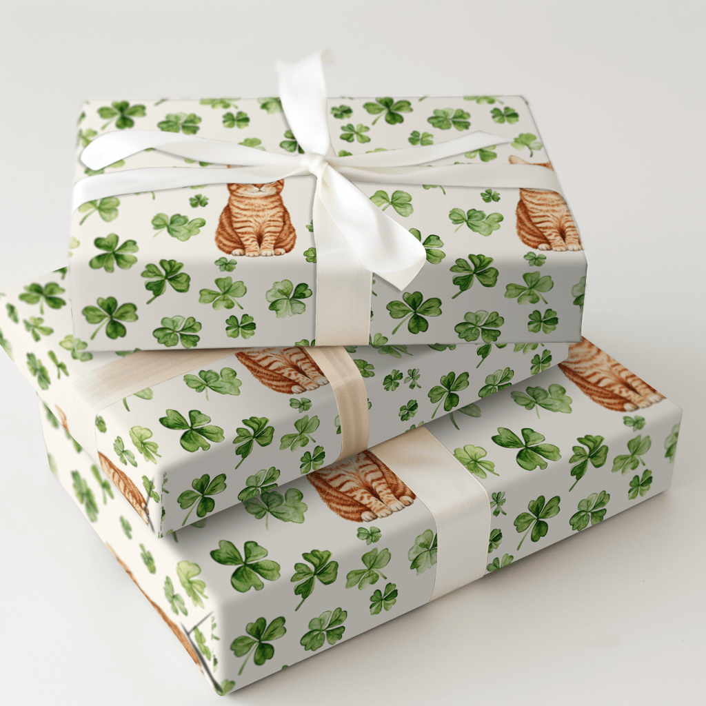 Shamrocks with the Scottish Fold - Wrapping Paper - Aspen & Arlo