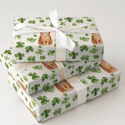 Shamrocks with the Scottish Fold - Wrapping Paper - Aspen & Arlo
