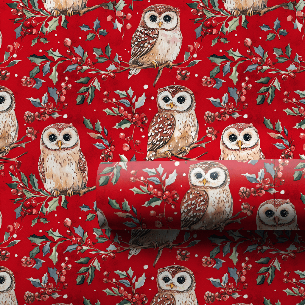 Holly Jolly Owl - Wrapping Paper - Aspen & Arlo