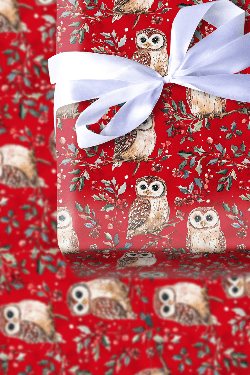 Holly Jolly Owl - Wrapping Paper - Aspen & Arlo