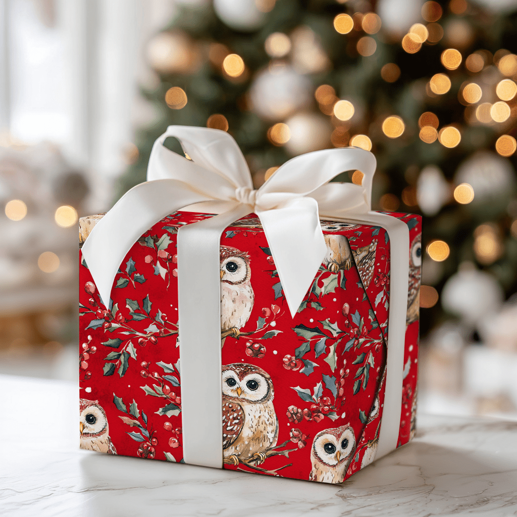 Holly Jolly Owl - Wrapping Paper - Aspen & Arlo