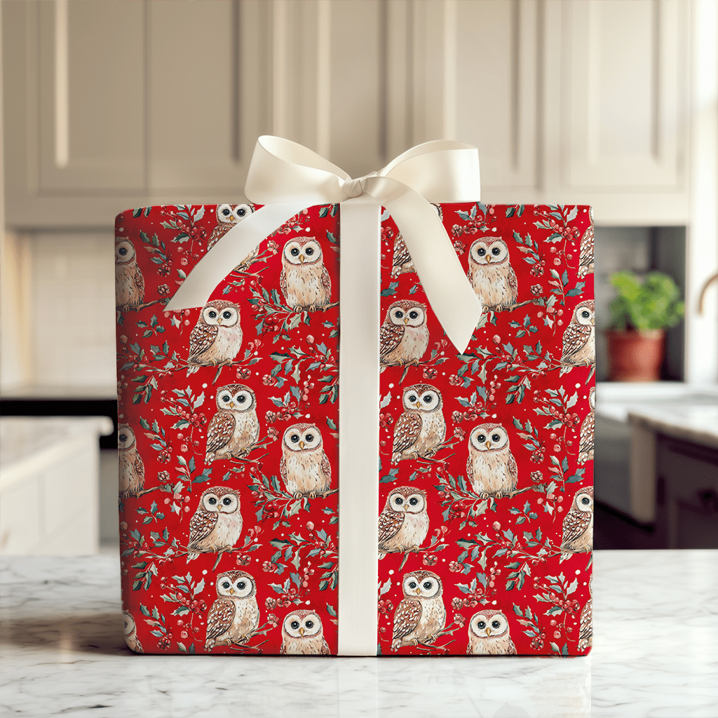 Holly Jolly Owl - Wrapping Paper - Aspen & Arlo