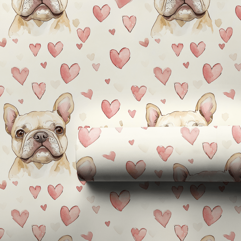 Tan Frenchie Valentine - Wrapping Paper - Aspen & Arlo