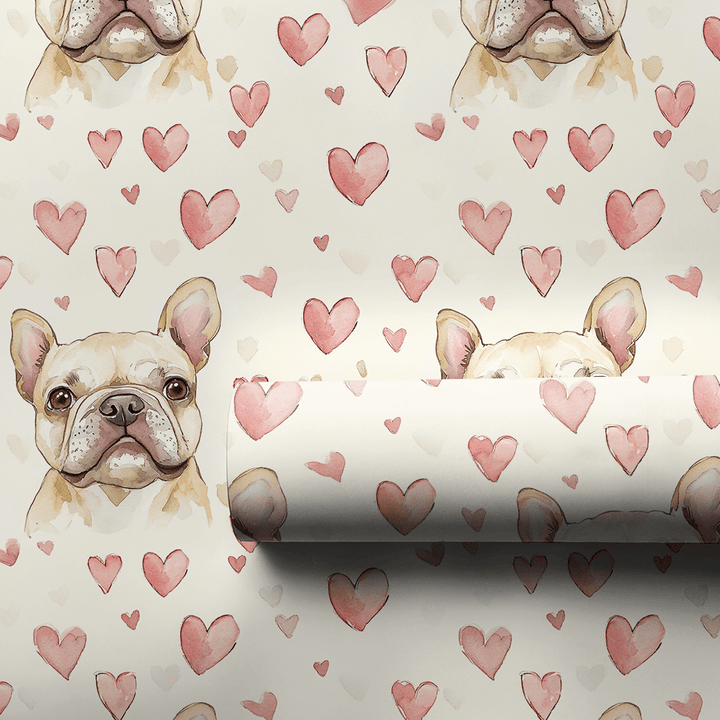 Tan Frenchie Valentine - Wrapping Paper - Aspen & Arlo