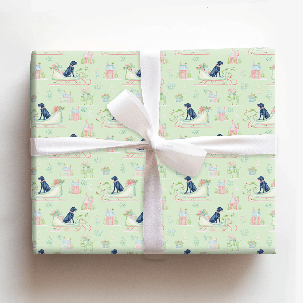 Black Lab Sleigh - Wrapping Paper - Aspen & Arlo