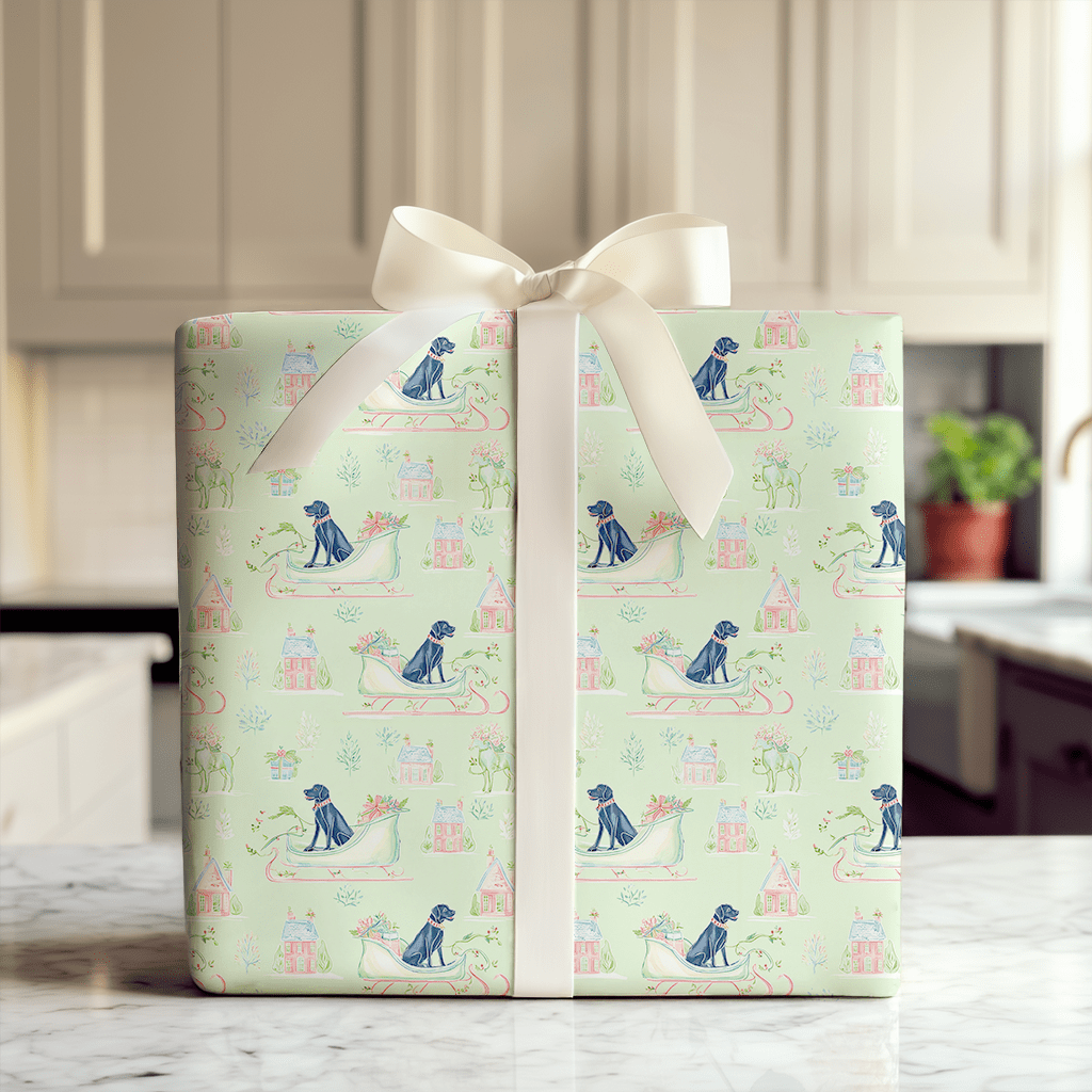 Black Lab Sleigh - Wrapping Paper - Aspen & Arlo