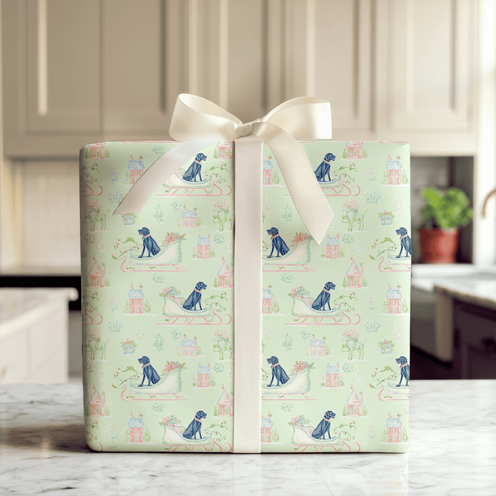 Black Lab Sleigh - Wrapping Paper - Aspen & Arlo