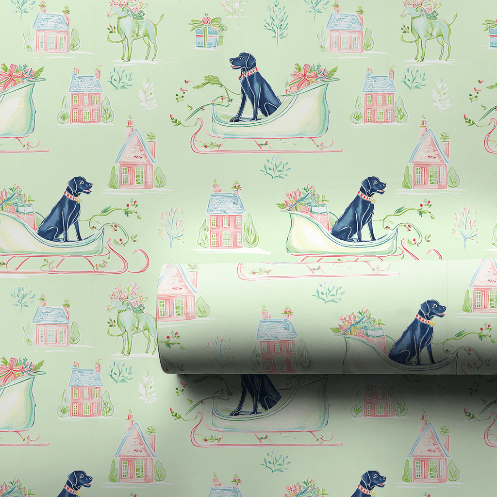 Black Lab Sleigh - Wrapping Paper - Aspen & Arlo