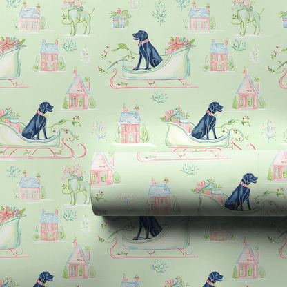 Black Lab Sleigh - Wrapping Paper - Aspen & Arlo