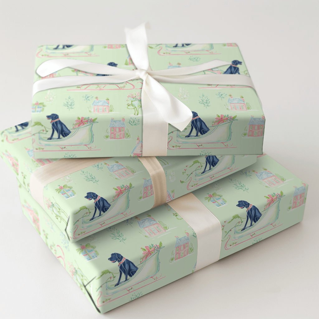 Black Lab Sleigh - Wrapping Paper - Aspen & Arlo