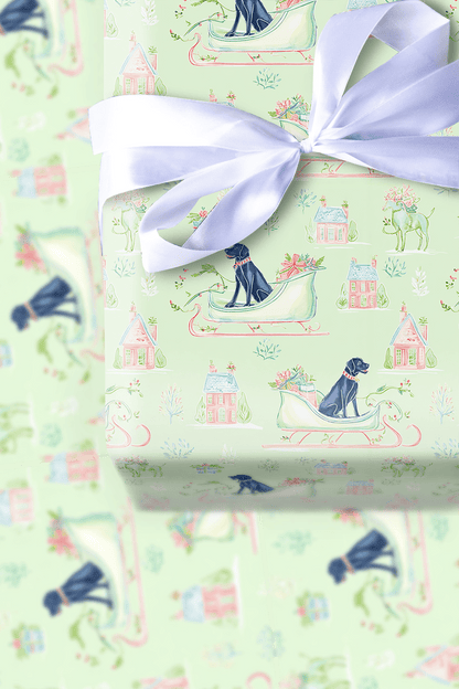 Black Lab Sleigh - Wrapping Paper - Aspen & Arlo