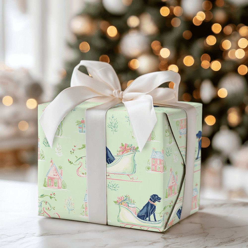 Black Lab Sleigh - Wrapping Paper - Aspen & Arlo