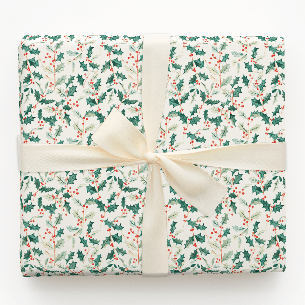 Holly Berry Wrapping Paper: Christmas Floral Gift Wrap – Aspen & Arlo