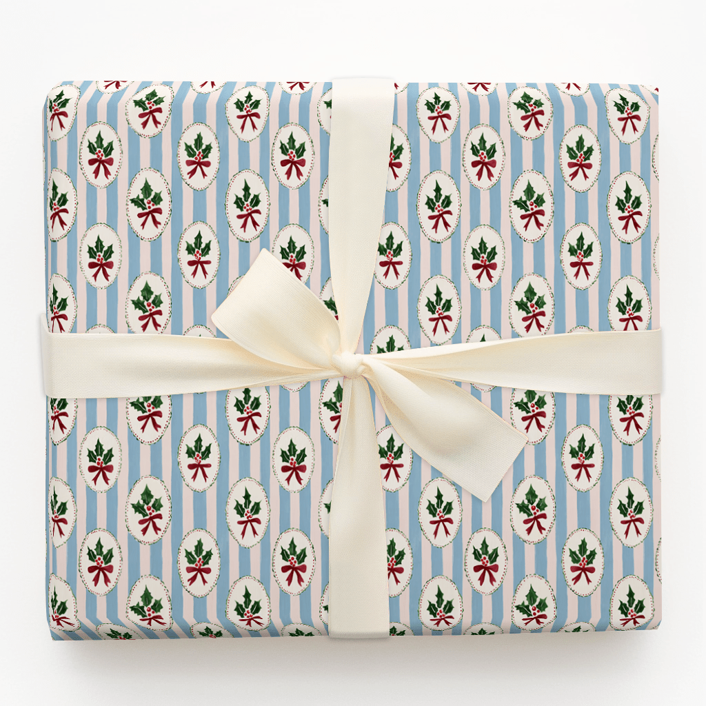 Holly Cameo Stripes - Wrapping Paper - Aspen & Arlo