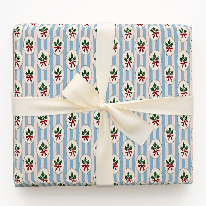 Holly Cameo Stripes - Wrapping Paper - Aspen & Arlo