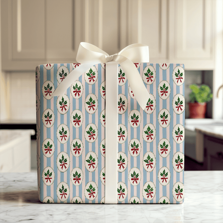 Holly Cameo Stripes - Wrapping Paper - Aspen & Arlo