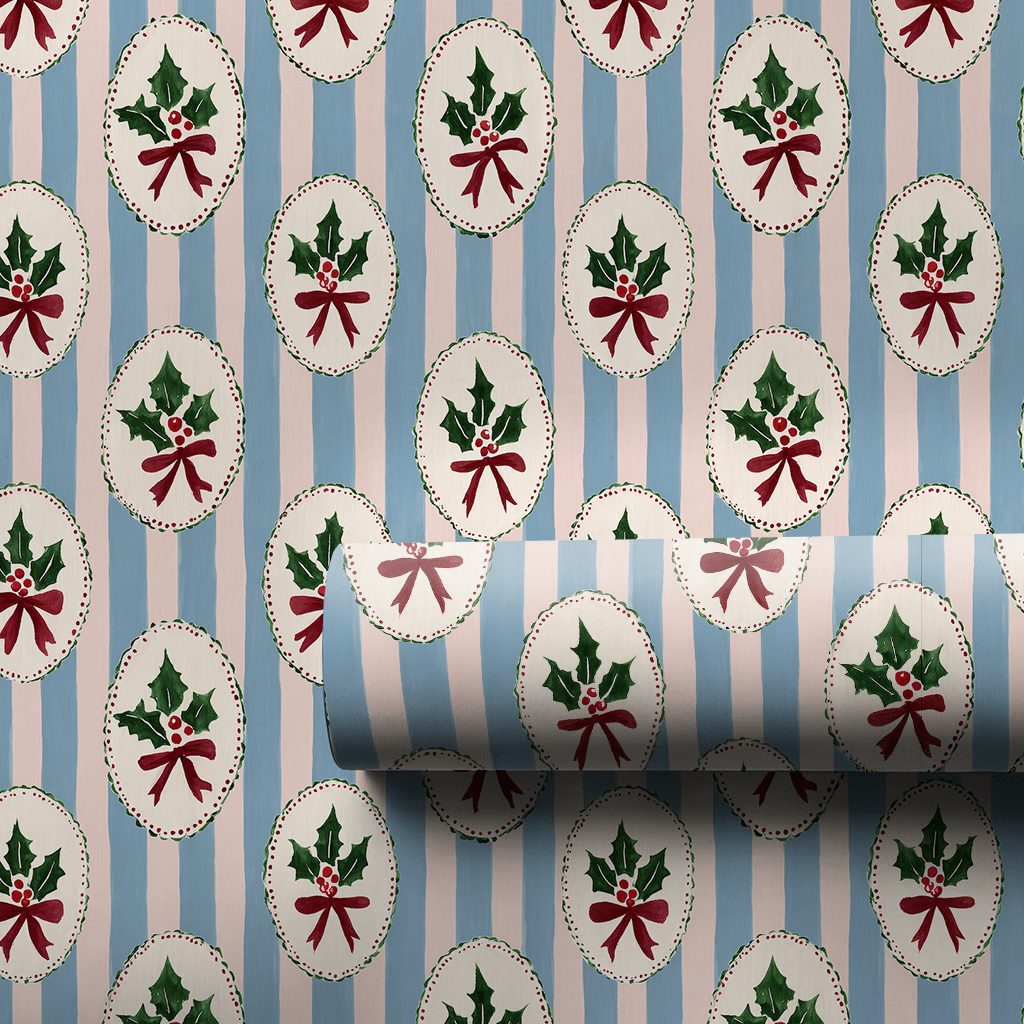 Holly Cameo Stripes - Wrapping Paper - Aspen & Arlo