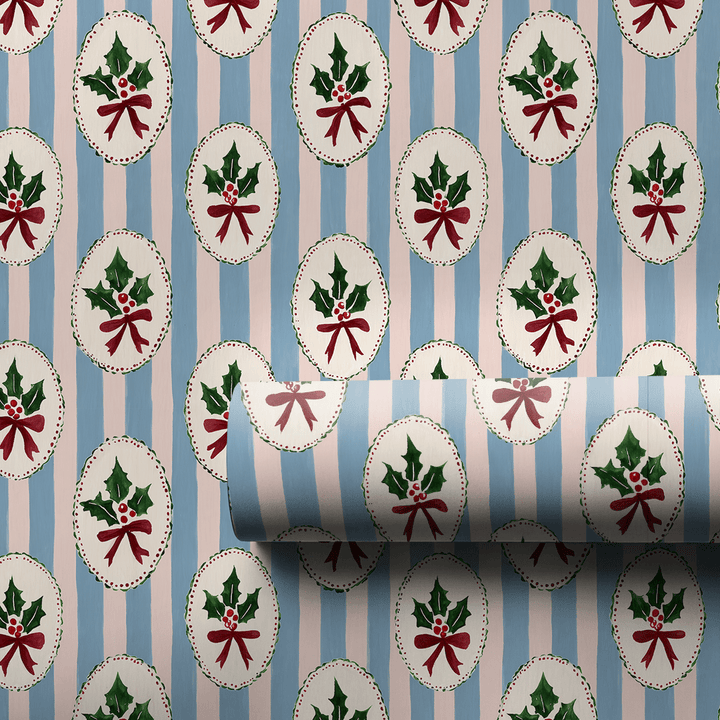Holly Cameo Stripes - Wrapping Paper - Aspen & Arlo