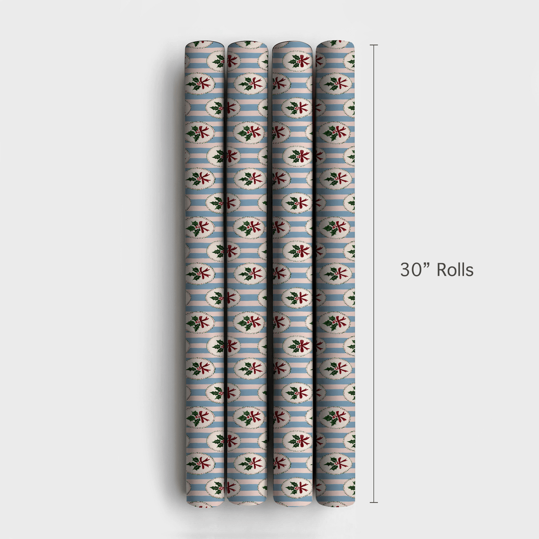 Holly Cameo Stripes - Wrapping Paper - Aspen & Arlo