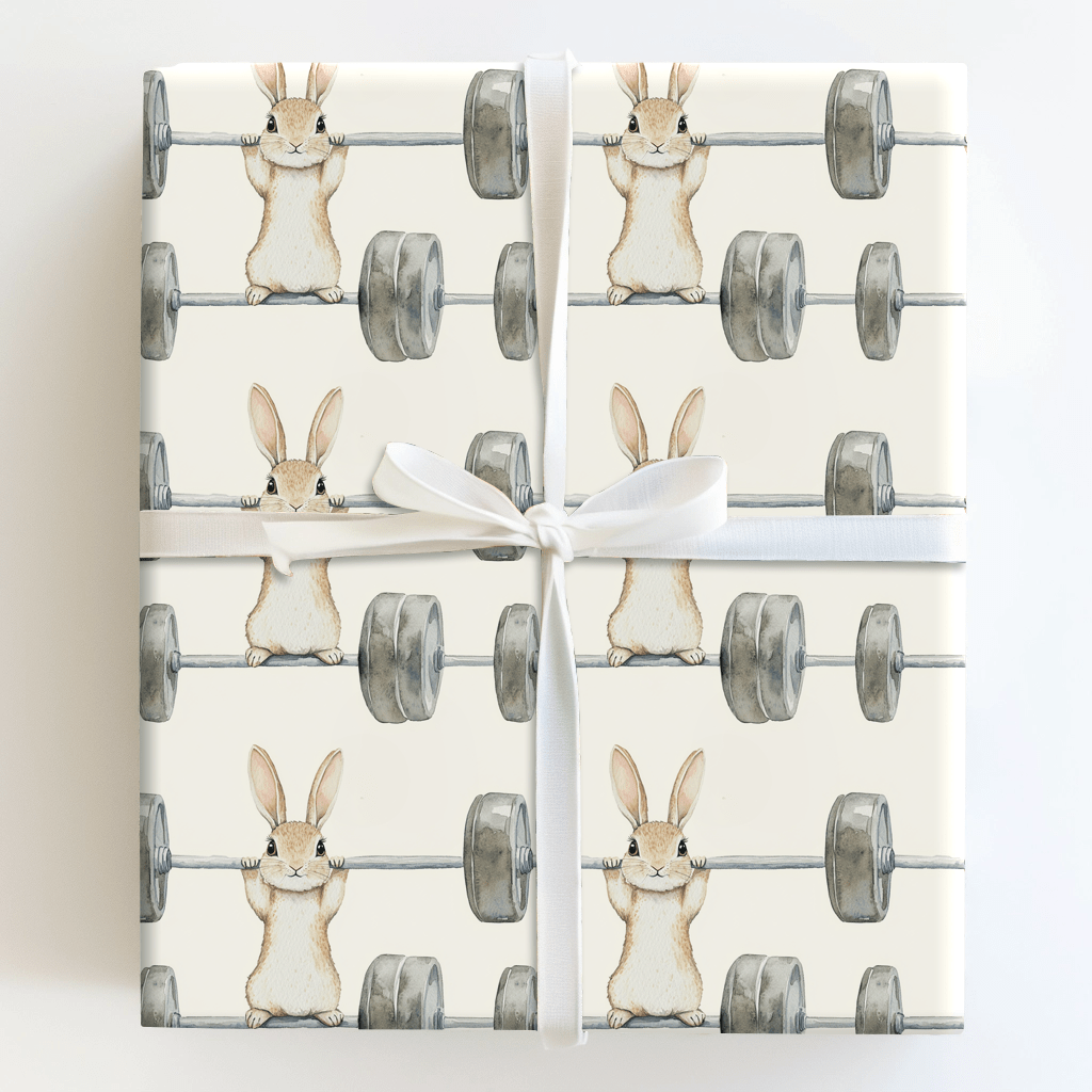 Bench Press Hare - Wrapping Paper - Aspen & Arlo