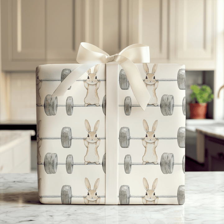 Bench Press Hare - Wrapping Paper - Aspen & Arlo