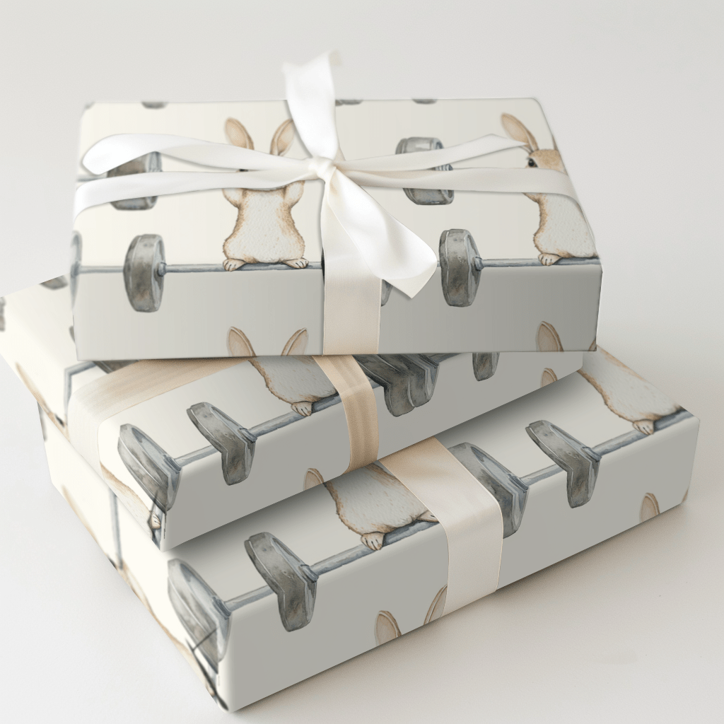 Bench Press Hare - Wrapping Paper - Aspen & Arlo
