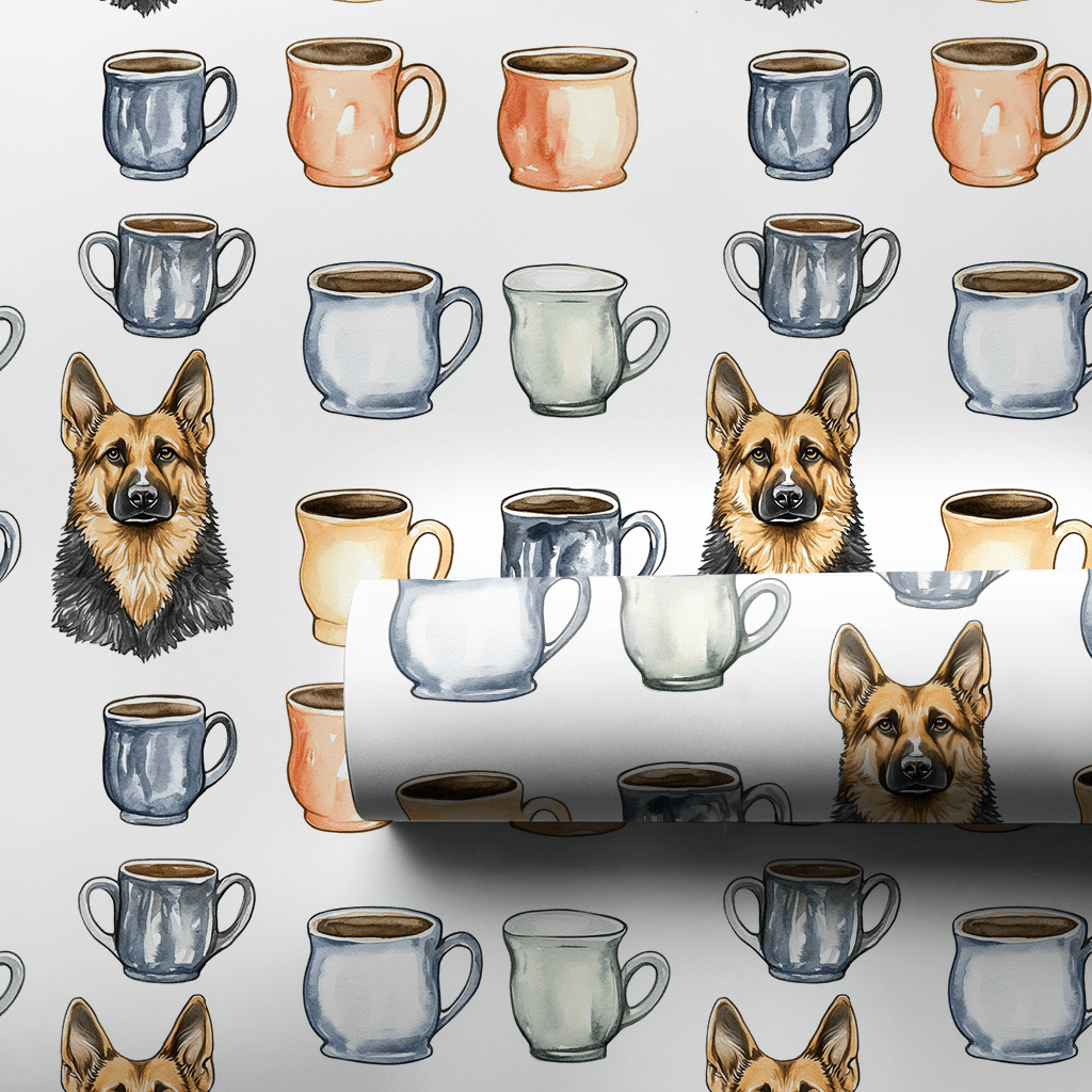 Coffee Day with the German Shepherd - Wrapping Paper - Aspen & Arlo