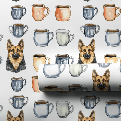 Coffee Day with the German Shepherd - Wrapping Paper - Aspen & Arlo