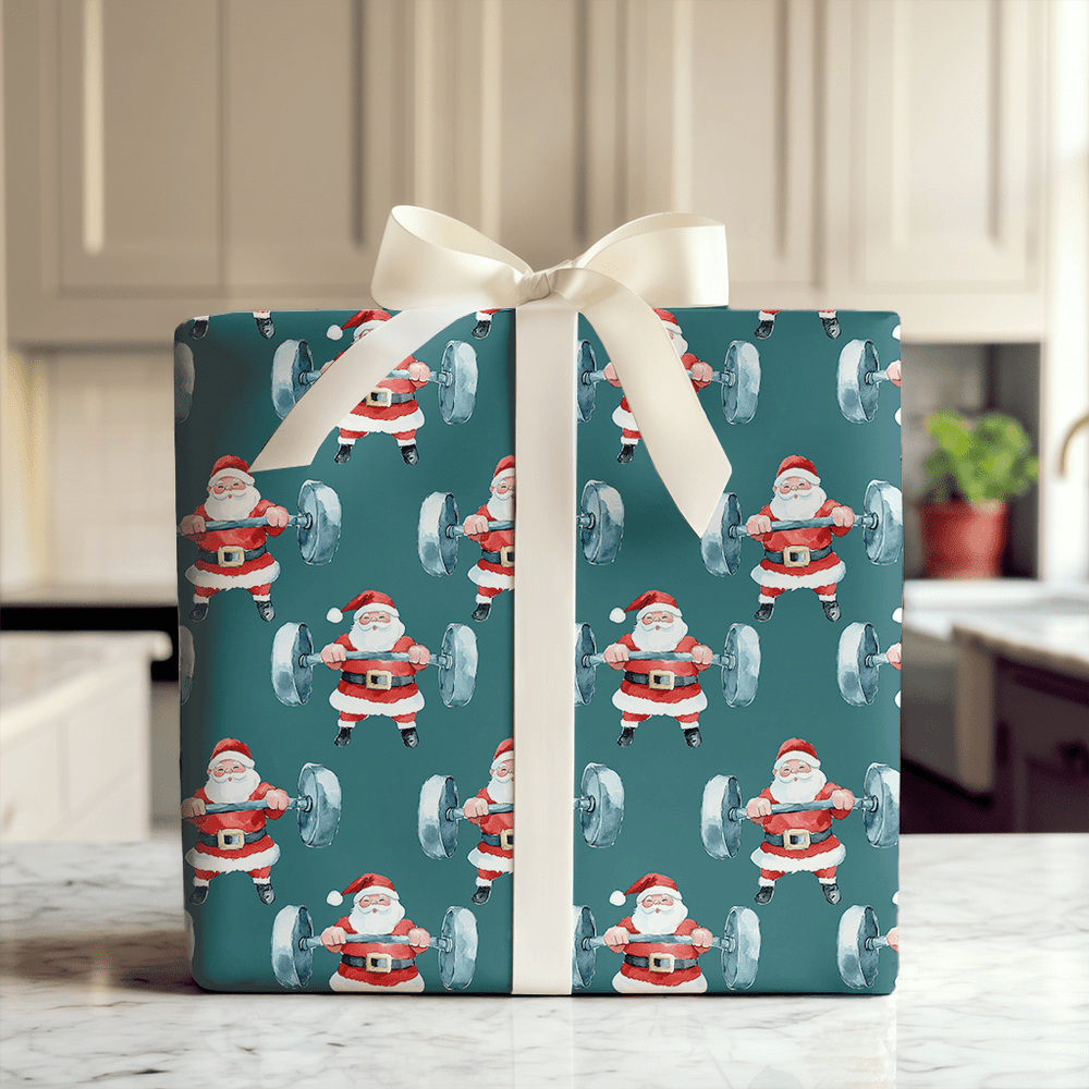 Muscle Up Santa - Wrapping Paper - Aspen & Arlo