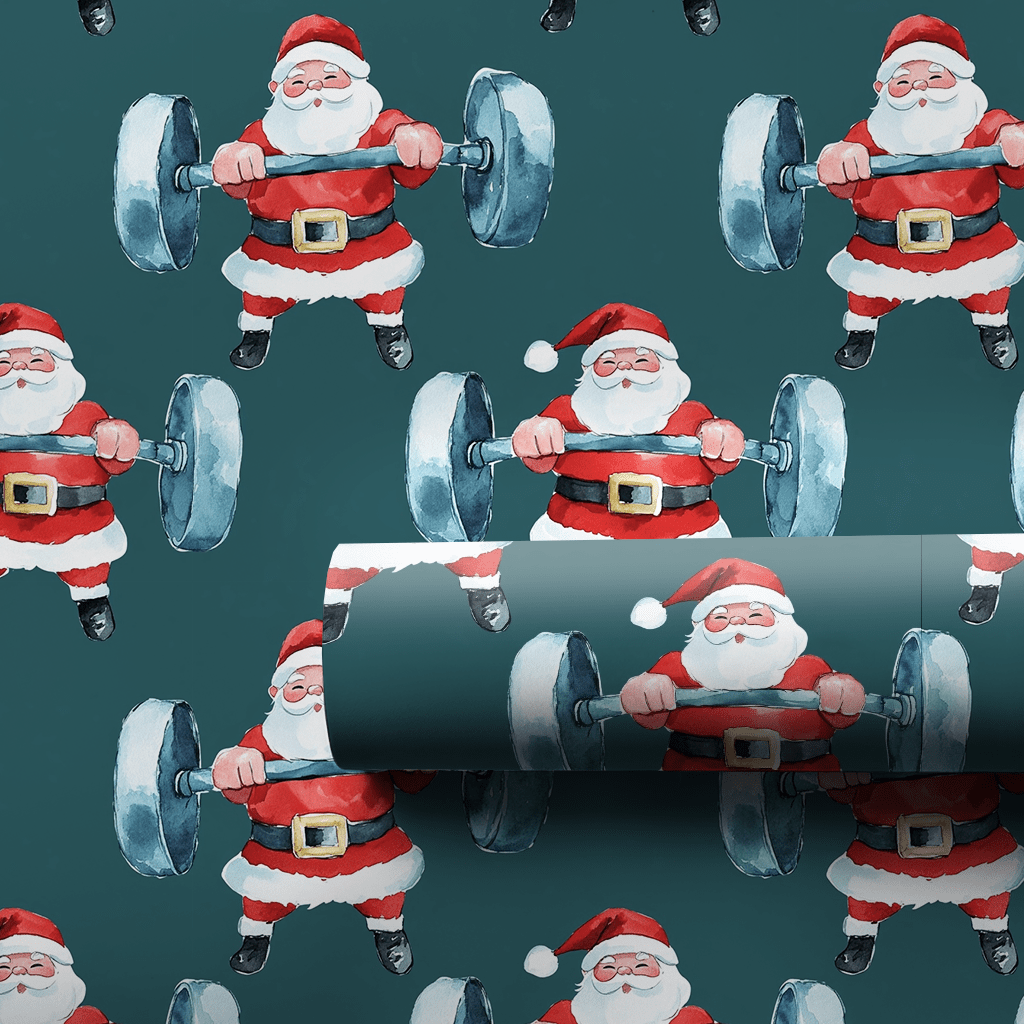 Muscle Up Santa - Wrapping Paper - Aspen & Arlo