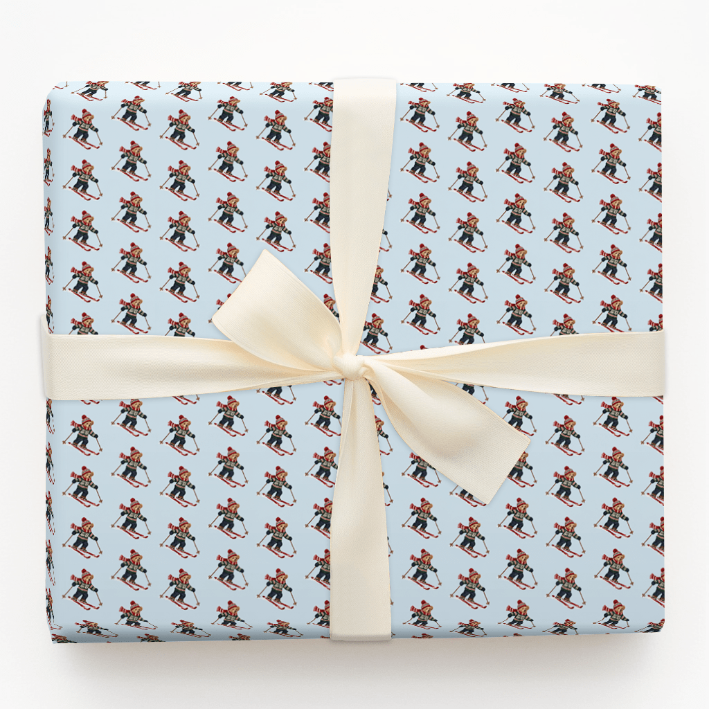 Ski Bear in Light Blue - Wrapping Paper - Aspen & Arlo