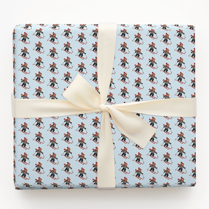 Ski Bear in Light Blue - Wrapping Paper - Aspen & Arlo